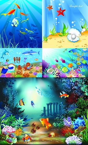 卡通海底世界矢量图下载